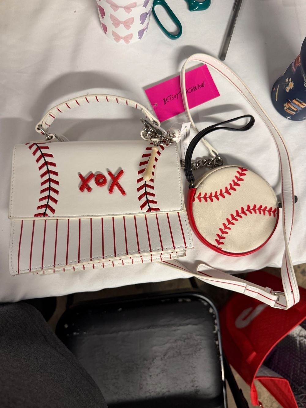 Luv Betsey Baseball Satchel Purse + Matching Coin Purse 2 Piece Bundle XOX